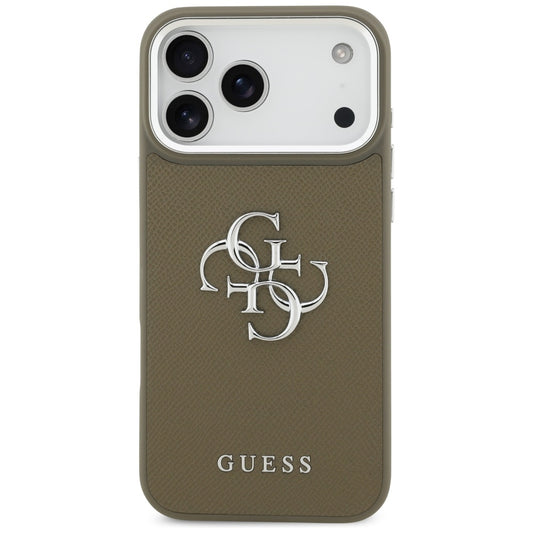 Étui pour Apple iPhone 17 Pro Max, Guess, 4G Grained Big And Classic Logo, Marron Argenté