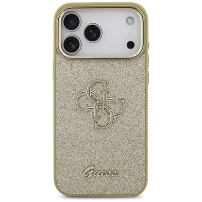 Hülle für Apple iPhone 17 Pro Max, Guess, Fixed Glitter Big 4G Metal Frame, Gold