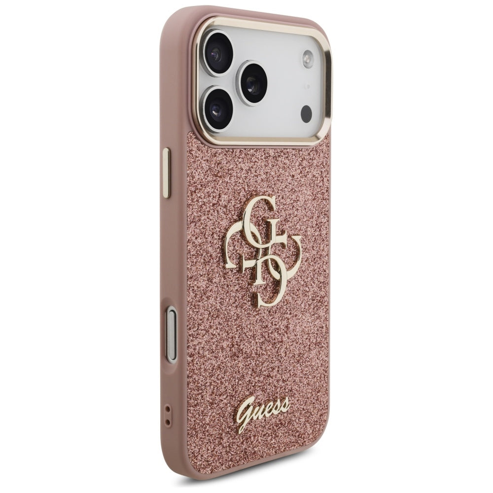 Hülle für Apple iPhone 17 Pro Max, Guess, Fixed Glitter Big 4G Metal Frame, Rosa