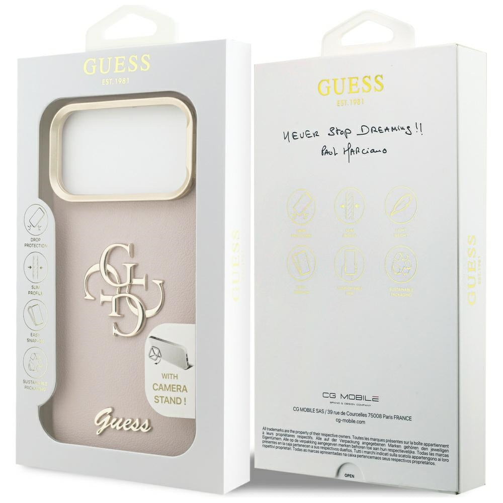 Étui pour Apple iPhone 17 Pro Max, Guess, Grained Big 4G Stand Camera, Rose