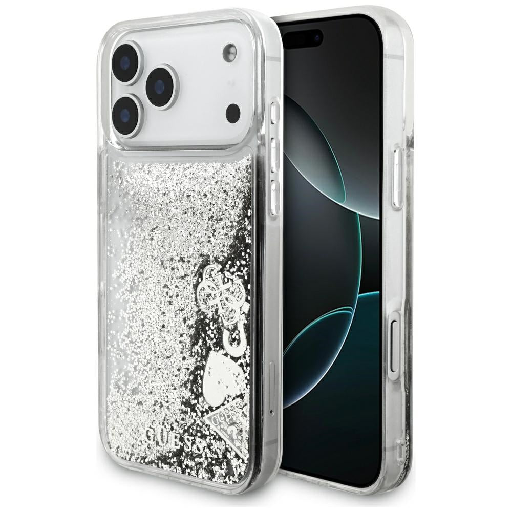 Hülle für Apple iPhone 17 Pro Max, Guess, Liquid Glitter Charms, Silbern
