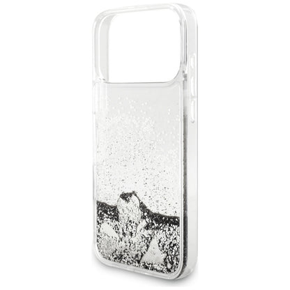Hülle für Apple iPhone 17 Pro Max, Guess, Liquid Glitter Charms, Silbern