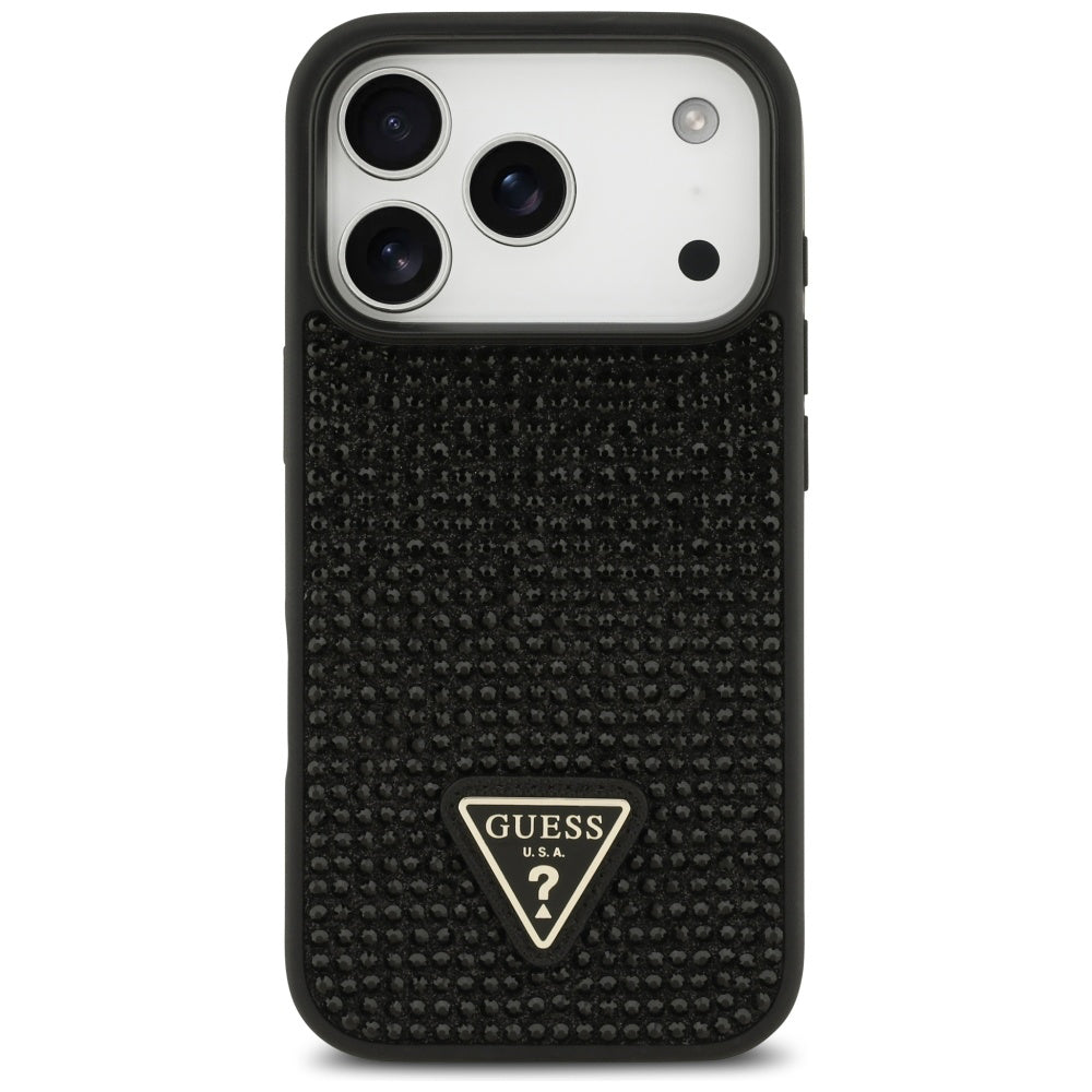 Housse pour Apple iPhone 17 Pro Max, Guess, Logo Triangle en Strass, Noire