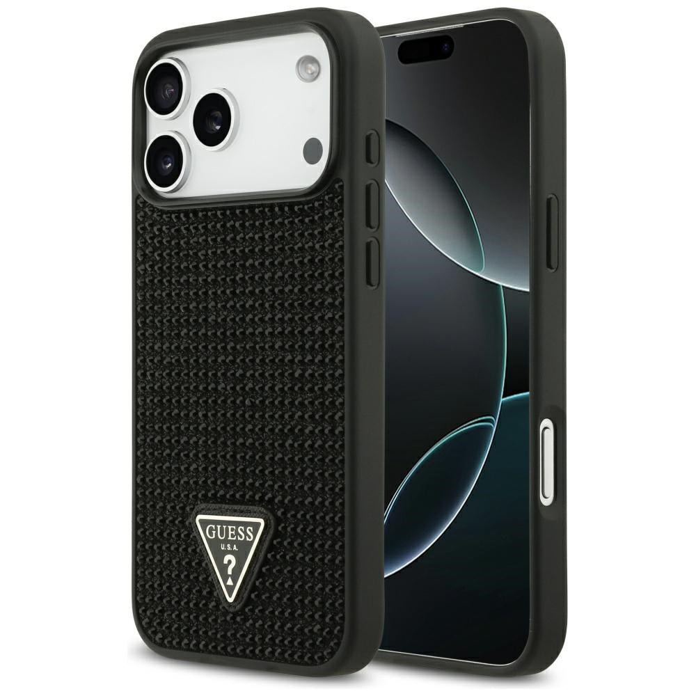 Housse pour Apple iPhone 17 Pro Max, Guess, Logo Triangle en Strass, Noire
