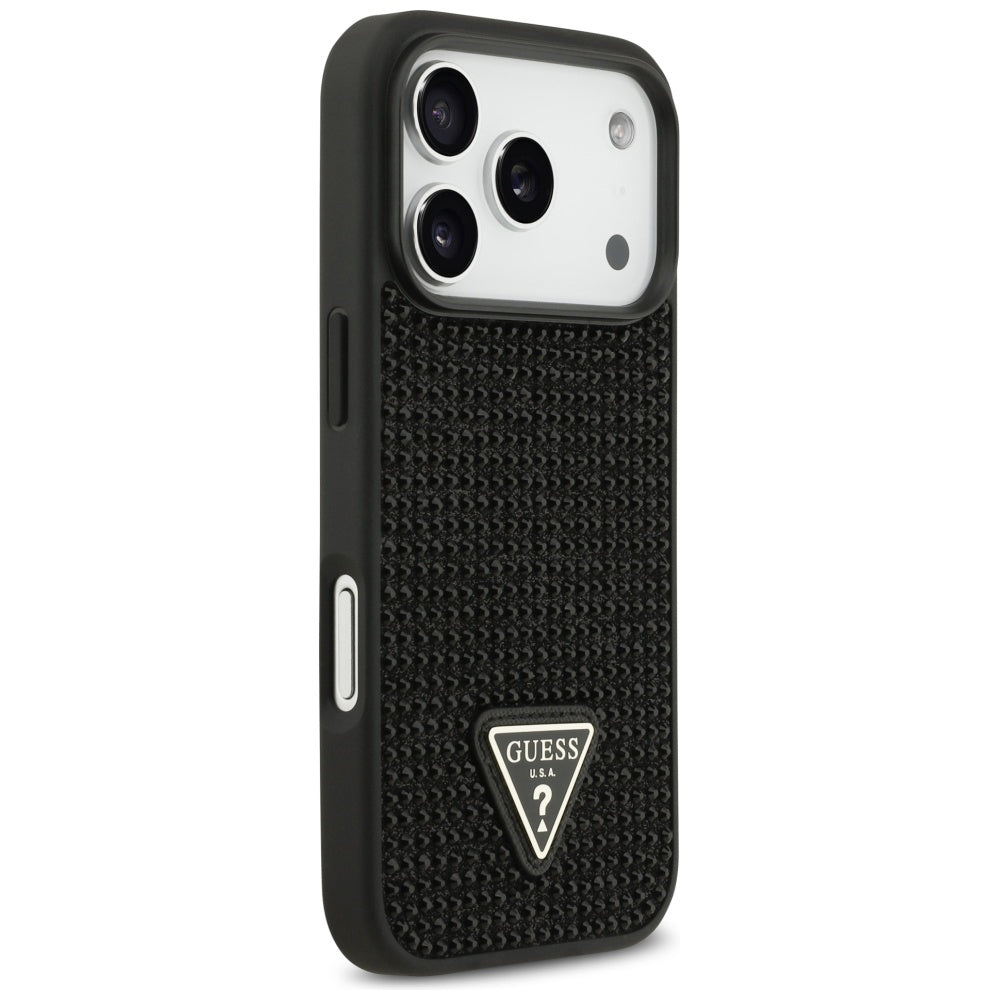 Housse pour Apple iPhone 17 Pro Max, Guess, Logo Triangle en Strass, Noire