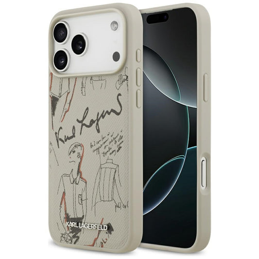 Hülle für Apple iPhone 17 Pro Max, Karl Lagerfeld, Grained Pattern Logo, Grau