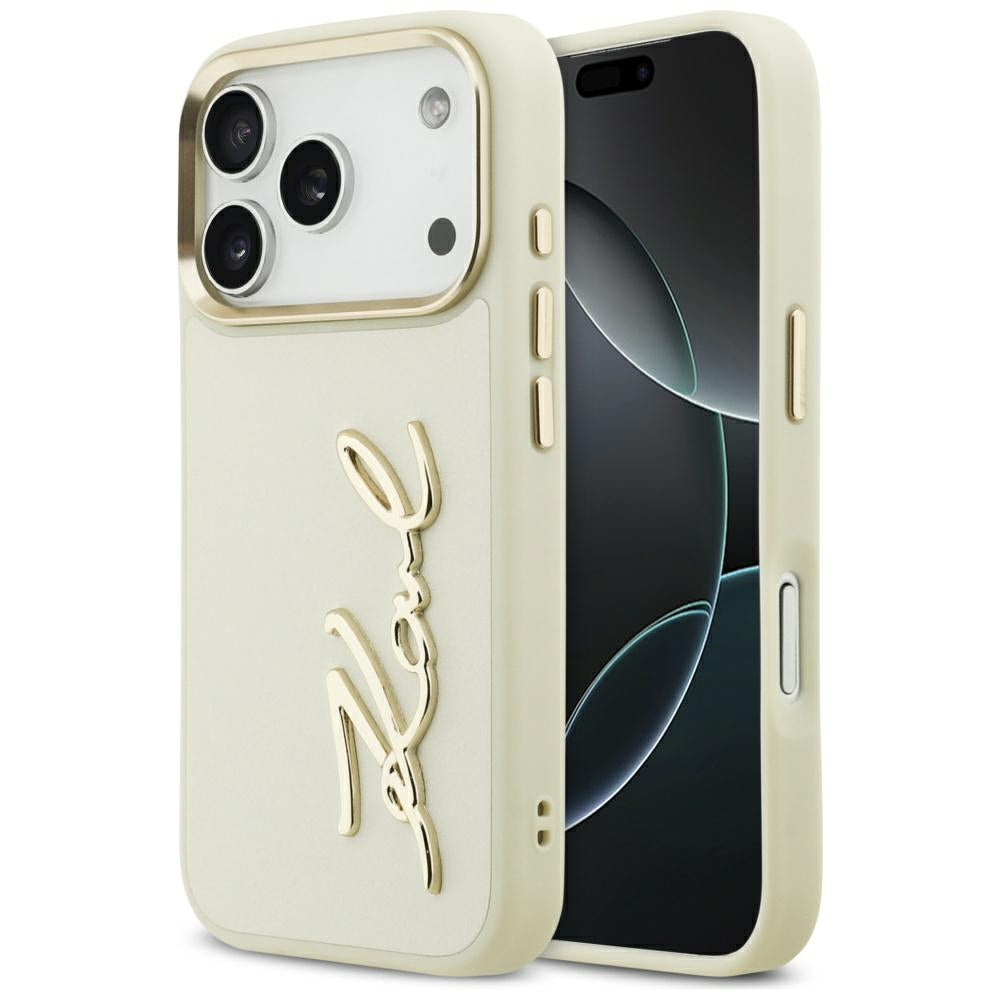 Étui pour Apple iPhone 17 Pro Max, Karl Lagerfeld, Script Logo, Beige
