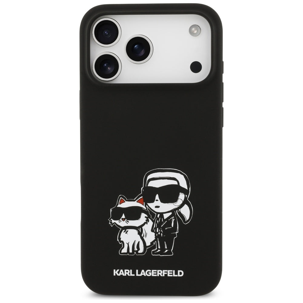 Étui pour Apple iPhone 17 Pro Max, Karl Lagerfeld, Sketch and Logo Karl & Choupette, Noir