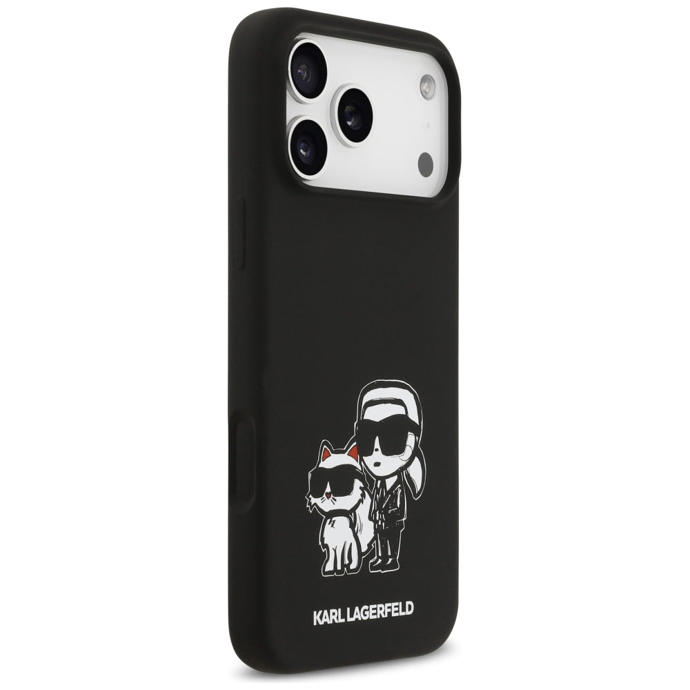 Étui pour Apple iPhone 17 Pro Max, Karl Lagerfeld, Sketch and Logo Karl & Choupette, Noir