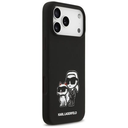 Étui pour Apple iPhone 17 Pro Max, Karl Lagerfeld, Sketch and Logo Karl & Choupette, Noir