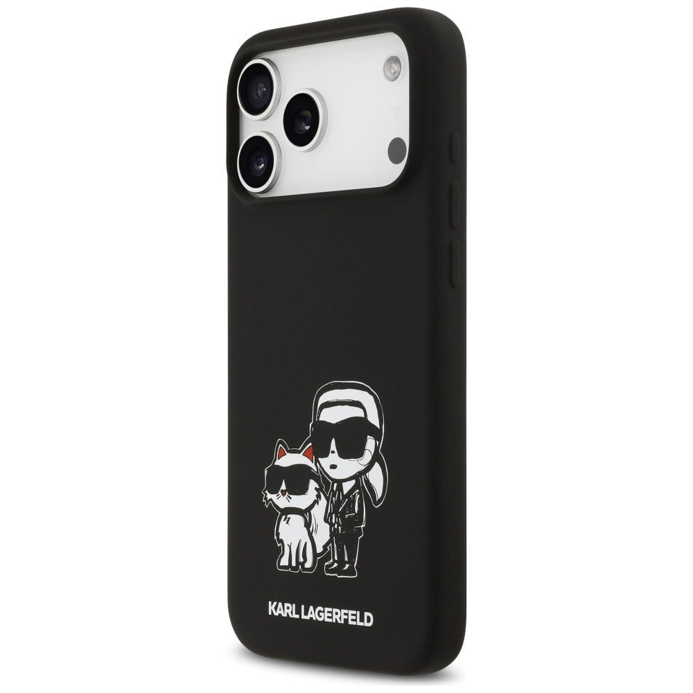 Étui pour Apple iPhone 17 Pro Max, Karl Lagerfeld, Sketch and Logo Karl & Choupette, Noir