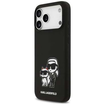 Étui pour Apple iPhone 17 Pro Max, Karl Lagerfeld, Sketch and Logo Karl & Choupette, Noir