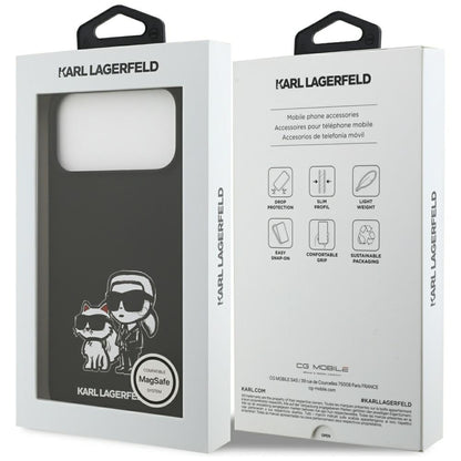 Étui pour Apple iPhone 17 Pro Max, Karl Lagerfeld, Sketch and Logo Karl & Choupette, Noir