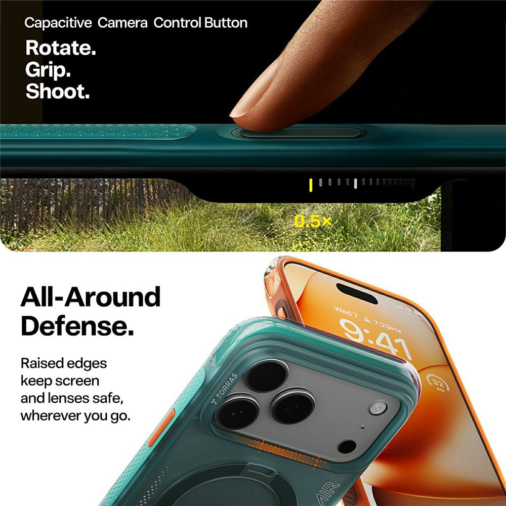 Case for Apple iPhone 17 Pro Max, Torras, Ostand Spin Air, Green