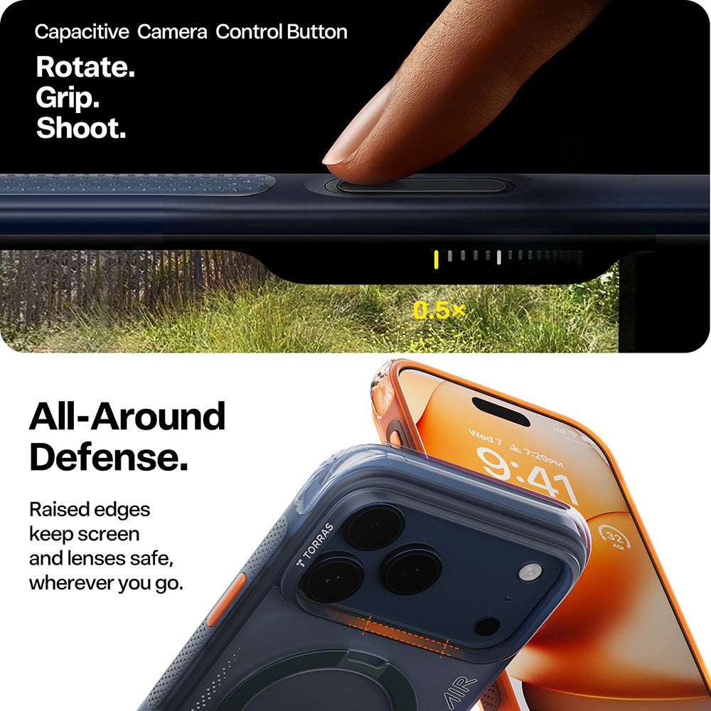 Hülle für Apple iPhone 17 Pro, Torras, Ostand Spin Air, Blau