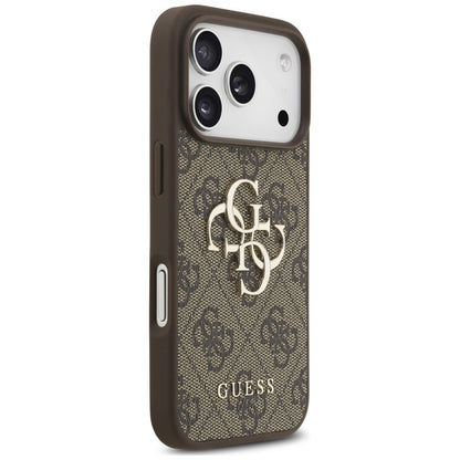 Hülle für Apple iPhone 18 Pro / 17 Pro, Guess, 4G Classic Logo mit Riemen, Braun