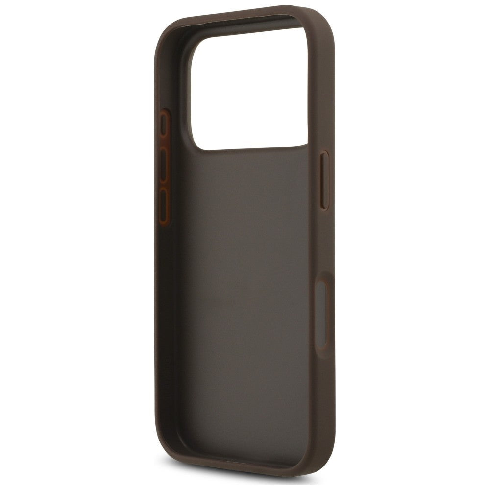 Hülle für Apple iPhone 18 Pro / 17 Pro, Guess, 4G Classic Logo mit Riemen, Braun