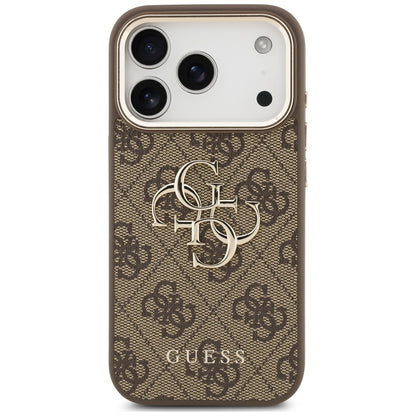 Hülle für Apple iPhone 18 Pro / 17 Pro, Guess, 4G Classic Logo mit Trageriemen, Goldbraun