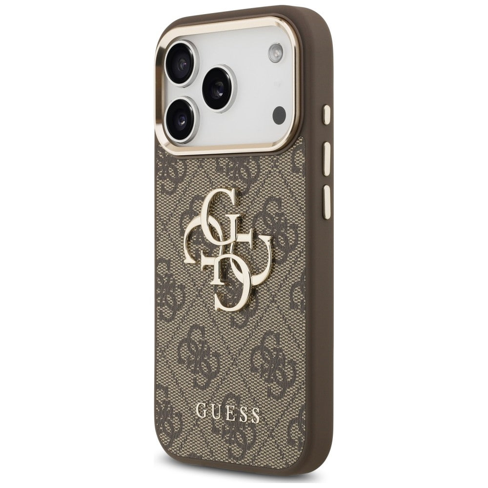 Hülle für Apple iPhone 18 Pro / 17 Pro, Guess, 4G Classic Logo mit Trageriemen, Goldbraun