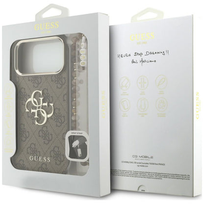 Hülle für Apple iPhone 18 Pro / 17 Pro, Guess, 4G Classic Logo mit Trageriemen, Goldbraun