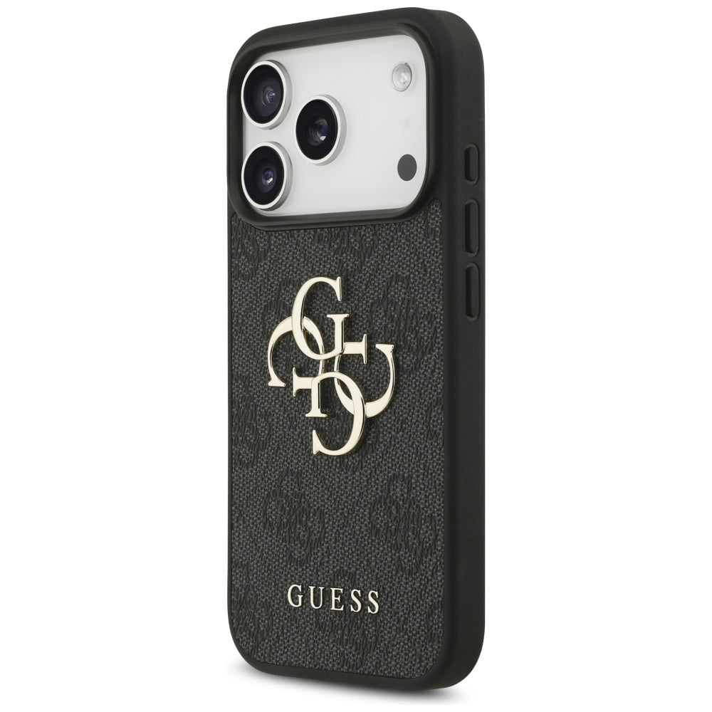Hülle für Apple iPhone 18 Pro / 17 Pro, Guess, 4G Classic Logo mit Riemen, Schwarz