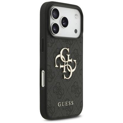 Hülle für Apple iPhone 18 Pro / 17 Pro, Guess, 4G Classic Logo mit Riemen, Schwarz