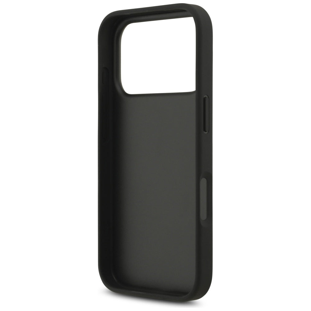 Hülle für Apple iPhone 18 Pro / 17 Pro, Guess, 4G Classic Logo mit Riemen, Schwarz