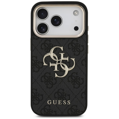 Coque pour Apple iPhone 18 Pro / 17 Pro, Guess, Logo Classique 4G avec Lanière, Noir Doré