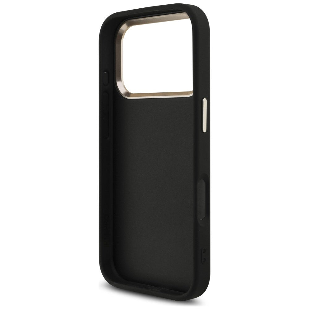 Coque pour Apple iPhone 18 Pro / 17 Pro, Guess, Logo Classique 4G avec Lanière, Noir Doré