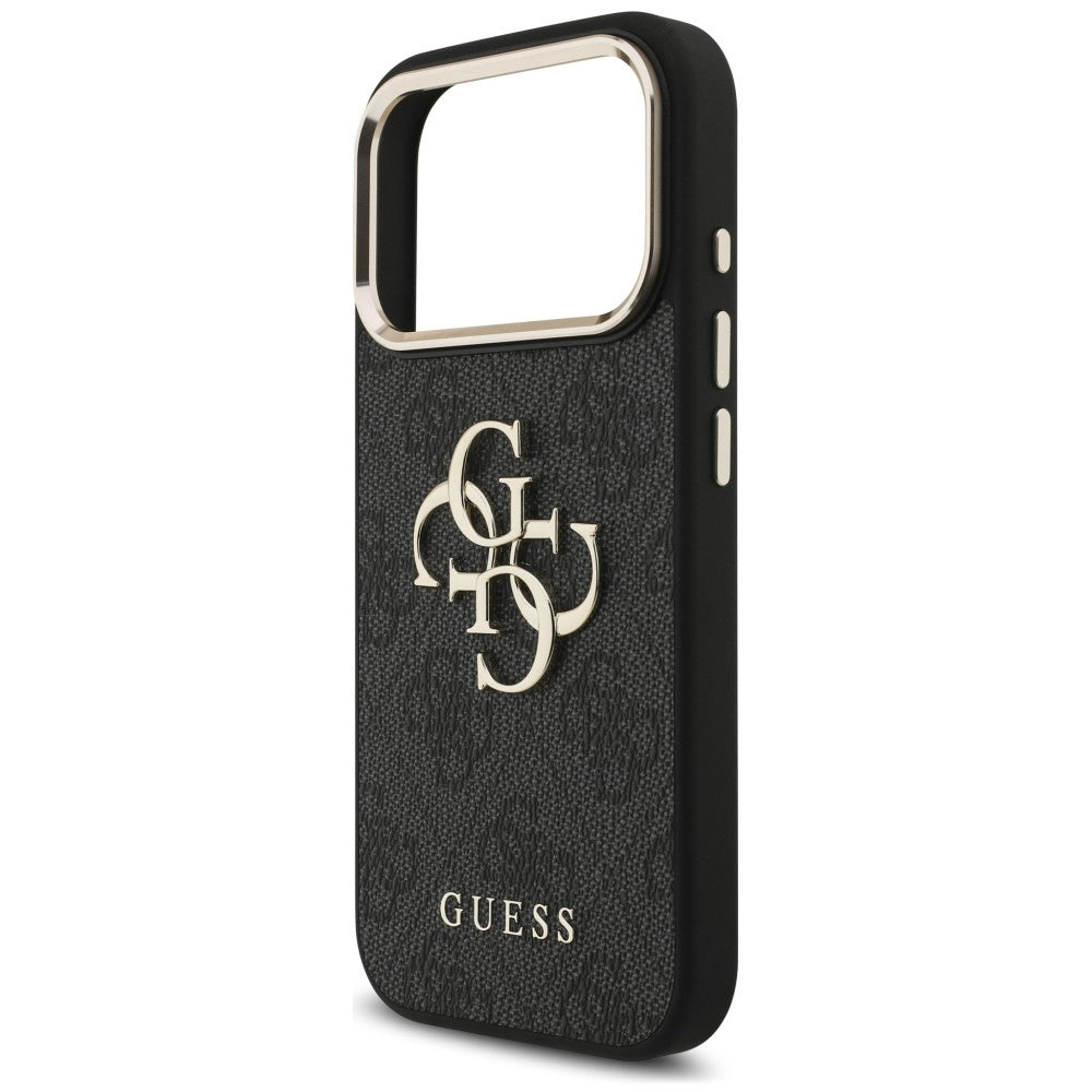 Coque pour Apple iPhone 18 Pro / 17 Pro, Guess, Logo Classique 4G avec Lanière, Noir Doré
