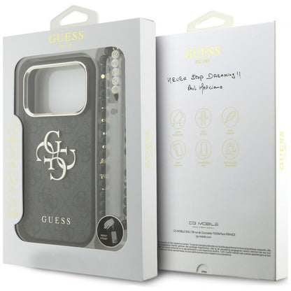 Coque pour Apple iPhone 18 Pro / 17 Pro, Guess, Logo Classique 4G avec Lanière, Noir Doré