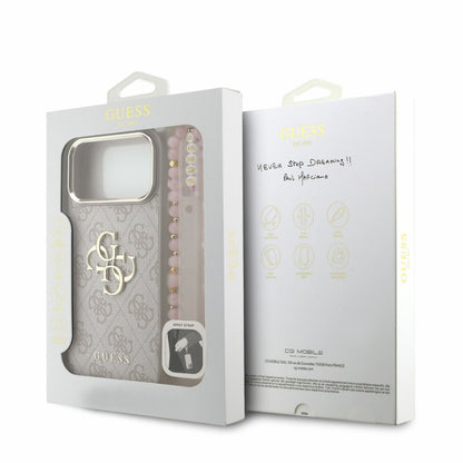 Coque pour Apple iPhone 18 Pro / 17 Pro, Guess, 4G Classic Logo with Strap, rose doré
