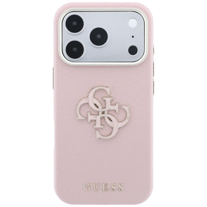 Case for Apple iPhone 18 Pro / 17 Pro, Guess, Grained Big Resin Logo, Pink