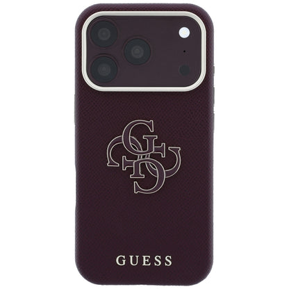 Case for Apple iPhone 18 Pro / 17 Pro, Guess, Grained Big Resin Logo, Burgundy