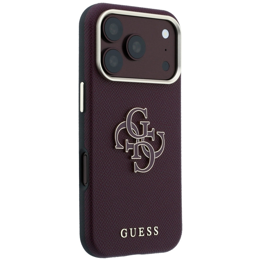 Case for Apple iPhone 18 Pro / 17 Pro, Guess, Grained Big Resin Logo, Burgundy
