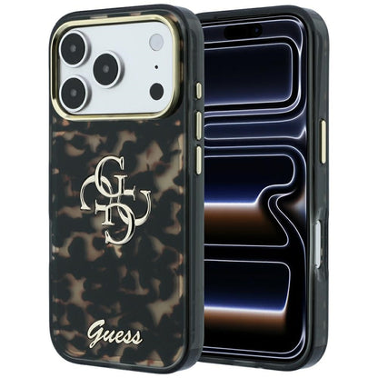 Coque pour Apple iPhone 18 Pro / 17 Pro, Guess, IML 4G Metal Script, Marron