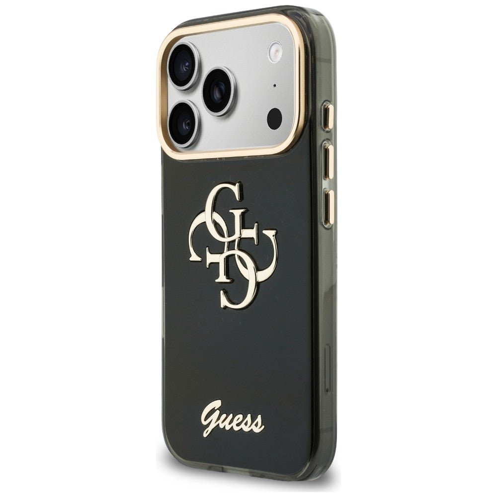 Coque pour Apple iPhone 18 Pro / 17 Pro, Guess, IML 4G Metal Script, Noire