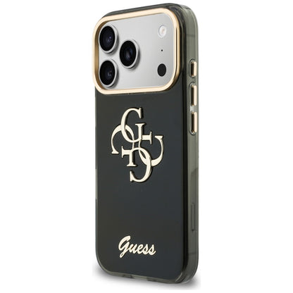 Coque pour Apple iPhone 18 Pro / 17 Pro, Guess, IML 4G Metal Script, Noire