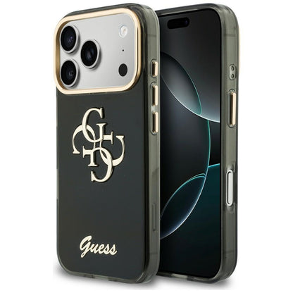 Coque pour Apple iPhone 18 Pro / 17 Pro, Guess, IML 4G Metal Script, Noire