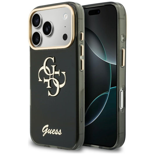 Coque pour Apple iPhone 18 Pro / 17 Pro, Guess, IML 4G Metal Script, Noire