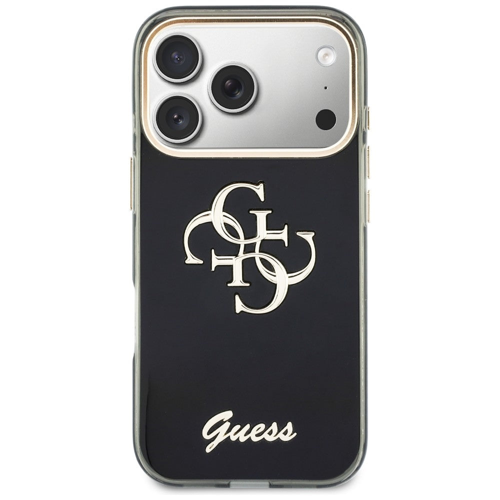 Coque pour Apple iPhone 18 Pro / 17 Pro, Guess, IML 4G Metal Script, Noire