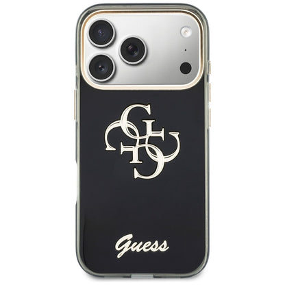 Coque pour Apple iPhone 18 Pro / 17 Pro, Guess, IML 4G Metal Script, Noire