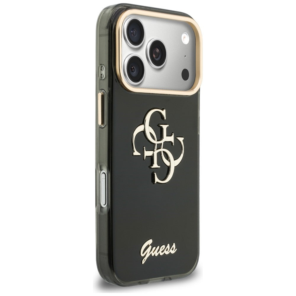 Coque pour Apple iPhone 18 Pro / 17 Pro, Guess, IML 4G Metal Script, Noire