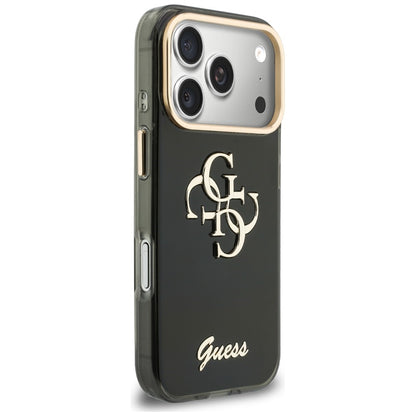 Coque pour Apple iPhone 18 Pro / 17 Pro, Guess, IML 4G Metal Script, Noire