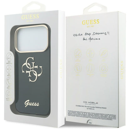 Coque pour Apple iPhone 18 Pro / 17 Pro, Guess, IML 4G Metal Script, Noire