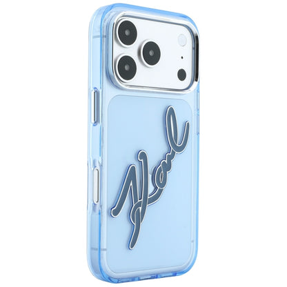 Hülle für Apple iPhone 18 Pro / 17 Pro, Karl Lagerfeld, IML Big Signature Resin Logo und Metallrahmen, Blau