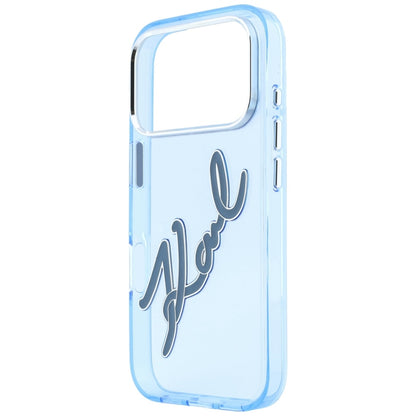 Hülle für Apple iPhone 18 Pro / 17 Pro, Karl Lagerfeld, IML Big Signature Resin Logo und Metallrahmen, Blau