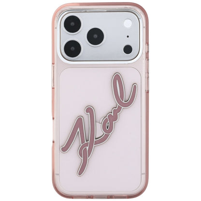 Coque pour Apple iPhone 18 Pro / 17 Pro, Karl Lagerfeld, logo en résine IML Big Signature et cadre métallique, rose