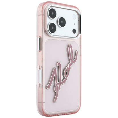 Coque pour Apple iPhone 18 Pro / 17 Pro, Karl Lagerfeld, logo en résine IML Big Signature et cadre métallique, rose