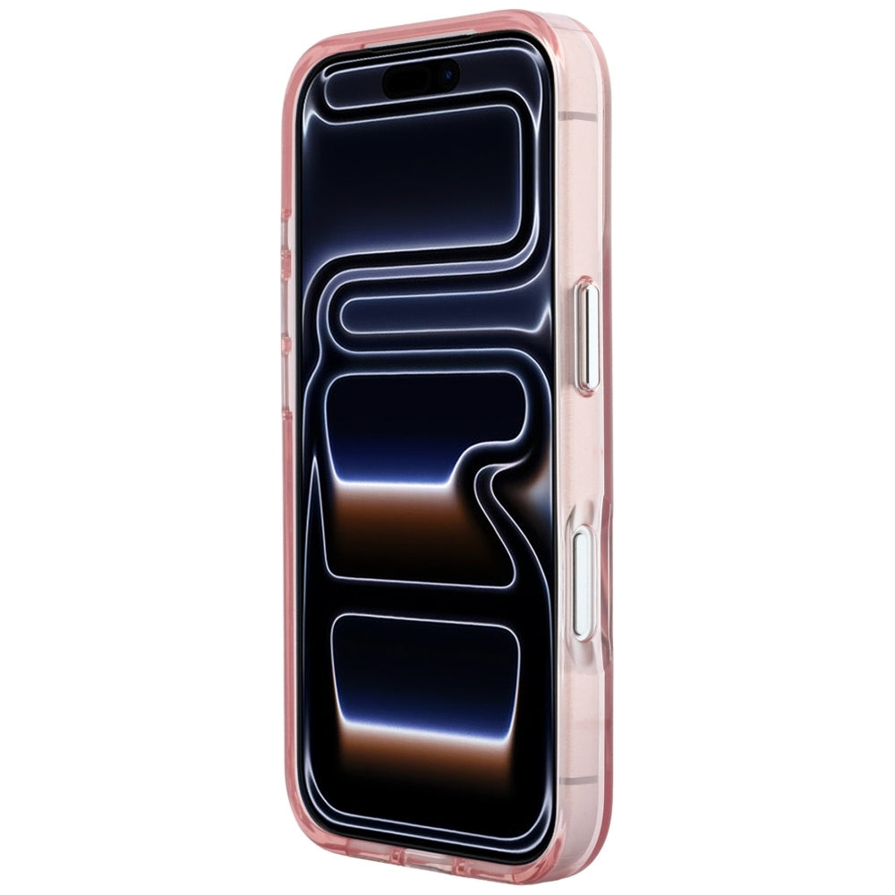 Coque pour Apple iPhone 18 Pro / 17 Pro, Karl Lagerfeld, logo en résine IML Big Signature et cadre métallique, rose